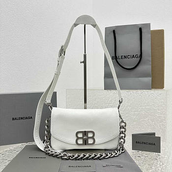 Balenciaga Women's BB Soft Small Flap Bag Calfskin White 23x14x3cm