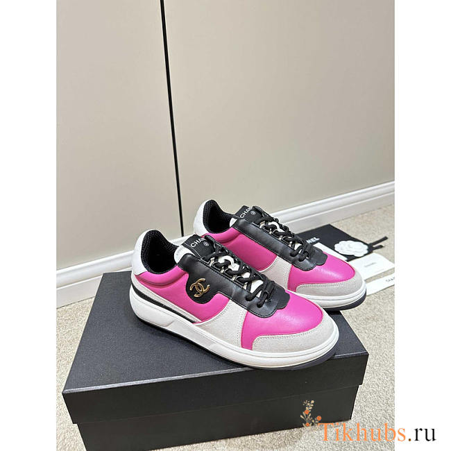 Chanel Sneakers Lambskin Suede Calfskin Dark Pink, Gray & Black - 1