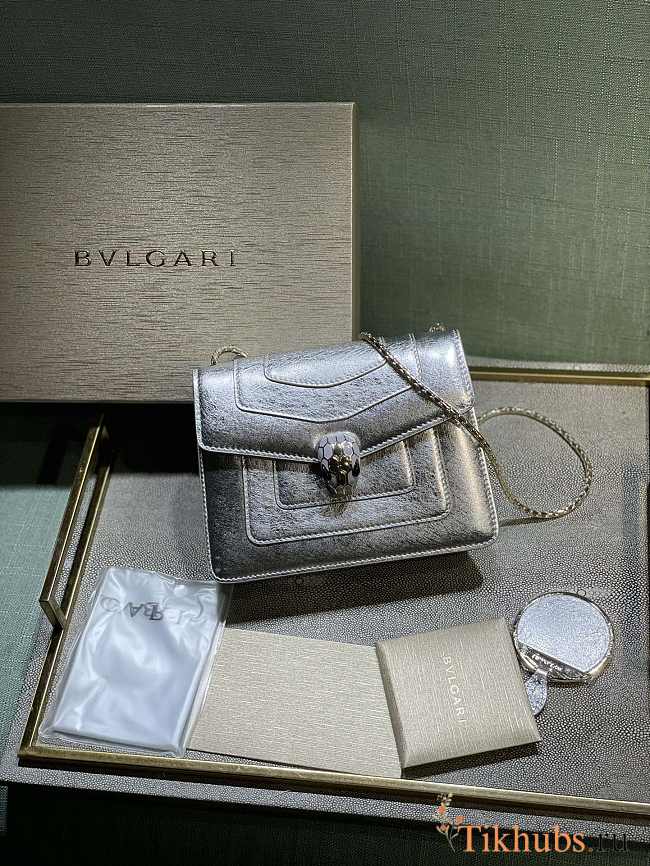 BVLGARI Serpenti Forever Crossbody Bag Silver 20 x 15 x 4.5 cm - 1