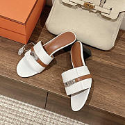 Hermes Gigi 50 Sandals White And Brown Heels 5cm - 4