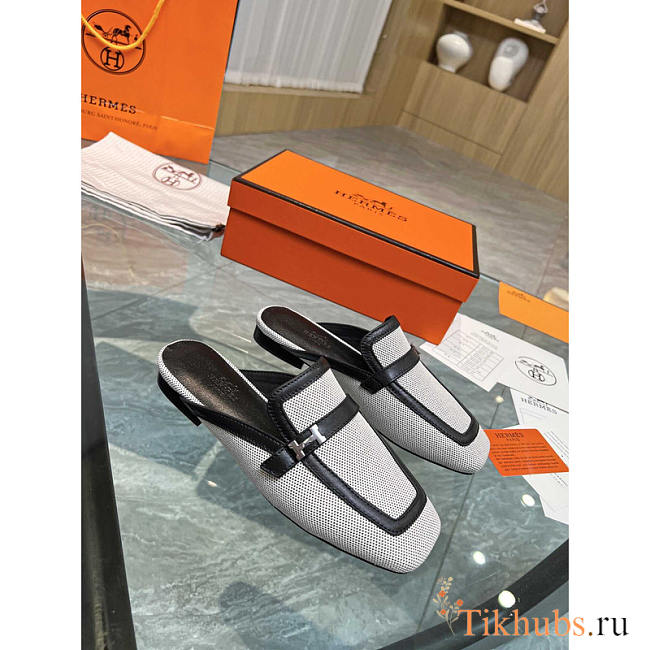 Hermes Groupie Mules Black And White - 1