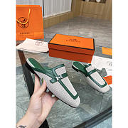 Hermes Groupie Mules Green And White - 2