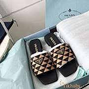 Prada Embroidered Fabric Slides Black Beige - 1