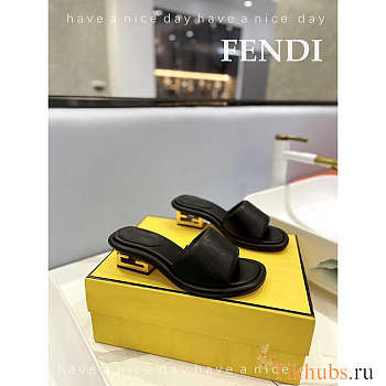 Fendi Baguette Nappa Leather Slides Black