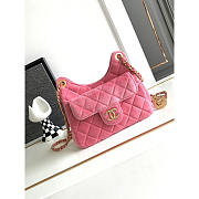 Chanel Small Hobo Bag Velvet Gold Pink 22.5x21.5x7cm - 1