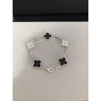 Van Cleef & Arpels Vintage Alhambra Diamond Onyx Bracelet