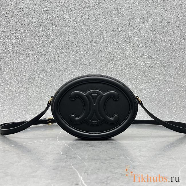 Celine Crossbody Oval Purse Cuir Black Triomphe 16x12x4cm - 1