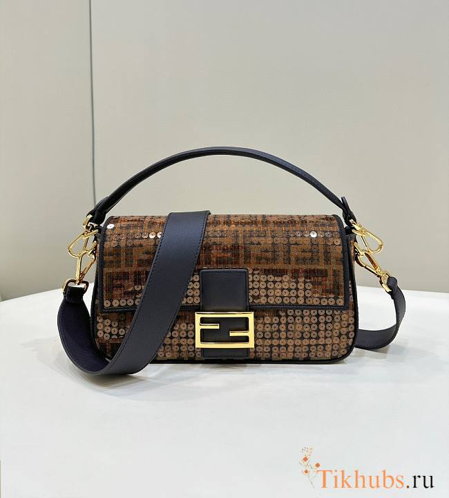 Fendi Baguette Brown FF Jacquard Sequins 27x15x6cm - 1