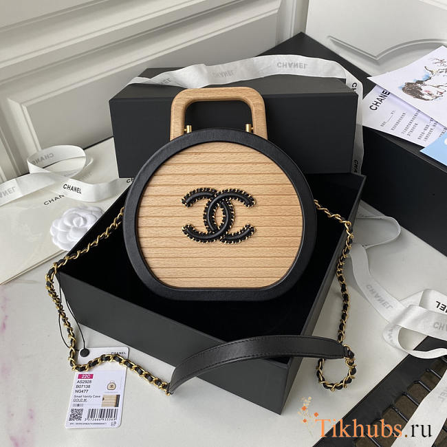 Chanel Vanity Case Beech Wood Leather Black And Beige 17x21cm - 1