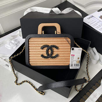 Chanel Vanity Case Beech Wood Leather Black And Beige 17x12x7cm