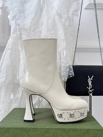 Gucci GG Studded Leather Ankle Boots White 12.5cm