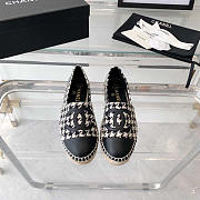 Chanel Flat Espadrilles Tweed,Lambskin,Patent Calfskin Black And White - 6