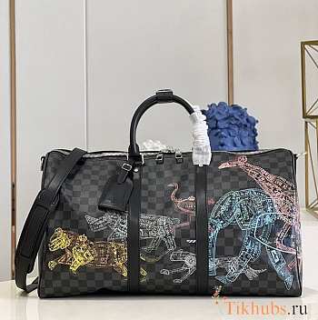 Louis Vuitton LV Keepall 50B Damier Graphite Stamps 50x29x23cm