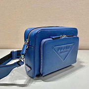 Prada Saffiano Leather Shoulder Bag Blue 24x18x6cm - 3