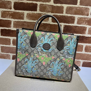 Gucci GG Small Tote Bag Brown Blue 31x26.5x14cm