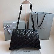 Balenciaga Crush Quilted Shoulder Bag Calfskin Full Black 31x20x12cm - 5