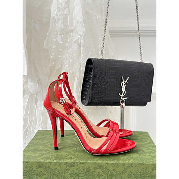 Gucci Leather Strap High Heel Sandals Red 10cm