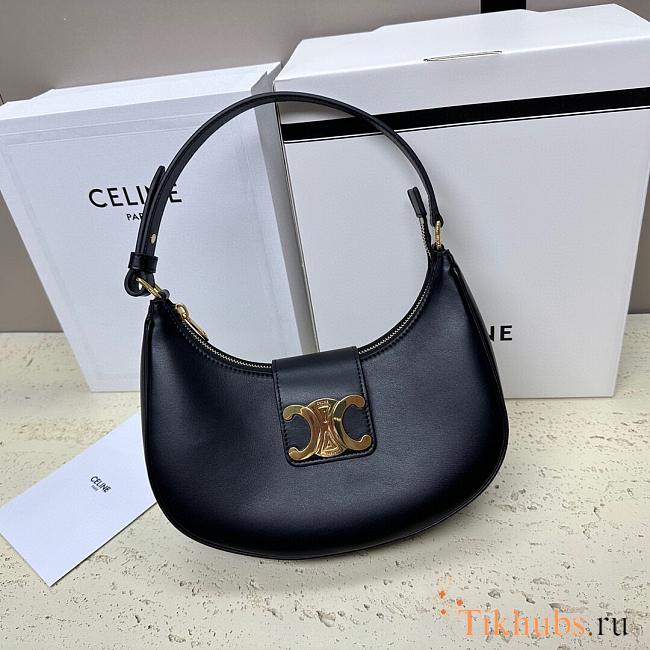 Celine Ava Triomphe Bag Smooth Calfskin Black 23x13.5x6cm - 1