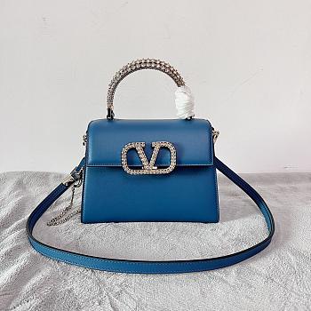 Valentino Small Vsling Grainy Calfskin Blue Handbag 22x17x9cm