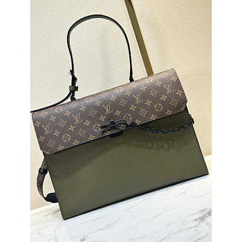 Louis Vuitton LV Robusto Briefcase Taiga Brown Green 40x34x10cm