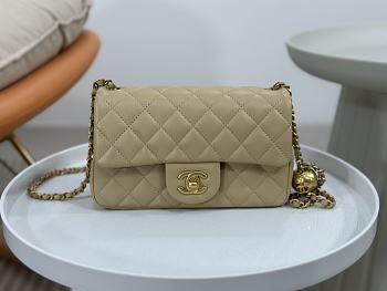 Chanel Flap Bag Beige Lambskin Bell 13x20x7cm