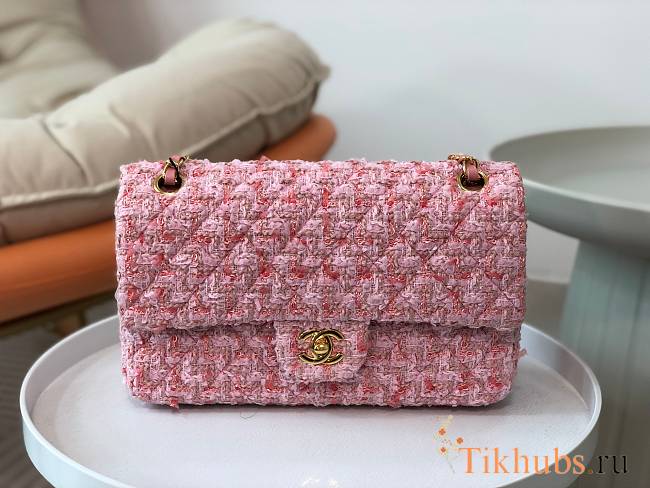 Chanel Flap Bag Pink Tweed Gold 25cm - 1