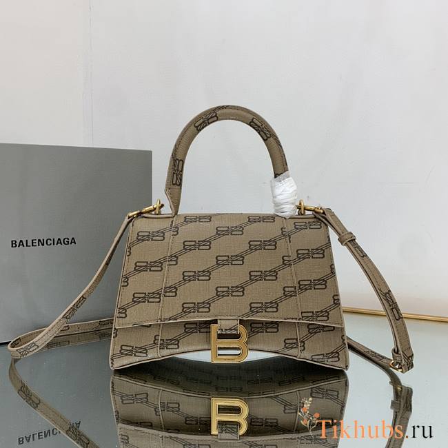 Balenciaga Hourglass Handbag BB Monogram In Beige 23x15x10cm - 1