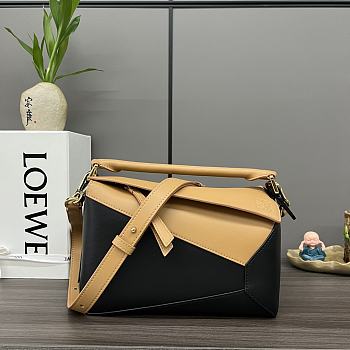 Loewe Small Puzzle Bicolor Shoulder Bag Black Tan 24x10.5x16cm