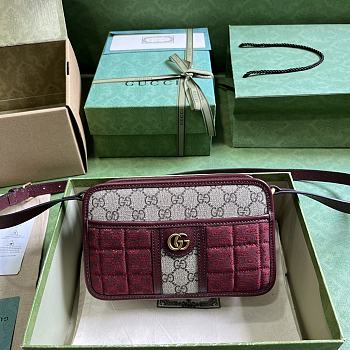 Gucci Mini GG Canvas Shoulder Bag Wine 21.5x14x7cm