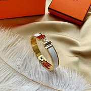 Hermes White Enamel Gold H Buckle Bracelet - 2