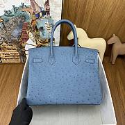 Hermes Birkin Ostrich Blue Leather Silver Buckle 30cm - 3