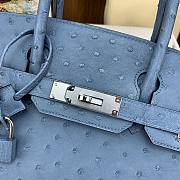 Hermes Birkin Ostrich Blue Leather Silver Buckle 30cm - 2