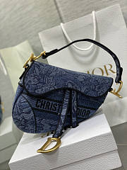 Dior Saddle Bag Denim Blue Albero Della Vita 25.5x20x6.5cm - 1