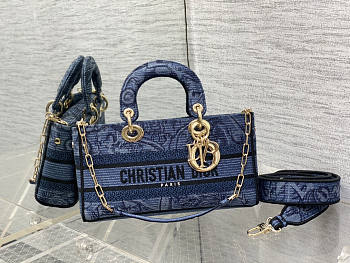 Dior Medium Lady D-joy Bag Denim Blue Albero 26 x 13.5 x 5 cm