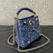 Valentino Roman Stud Denim Handbag Rhinestones Blue 20x15x9cm - 6