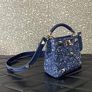 Valentino Roman Stud Denim Handbag Rhinestones Blue 20x15x9cm - 4