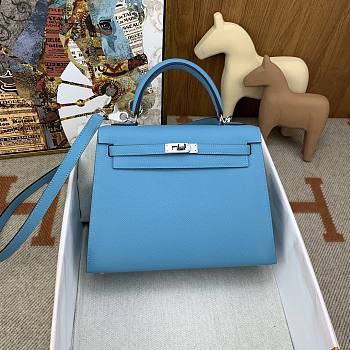 Hermes Kelly Epsom Blue Silver Hardware 25cm