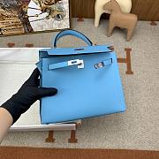 Hermes Kelly Epsom Blue Silver Hardware 25cm - 3