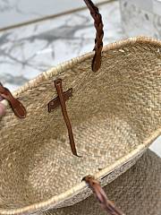 Prada Woven Palm and Leather Tote Beige Cognac 25x25x18cm - 5