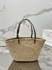 Prada Woven Palm and Leather Tote Beige Cognac 25x25x18cm - 3