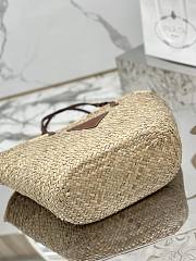 Prada Woven Palm and Leather Tote Beige Cognac 25x25x18cm - 2