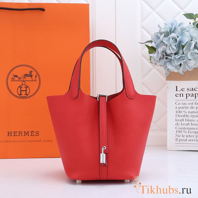 Hermes Picotin Vegetable Basket Red Silver 22cm - 1