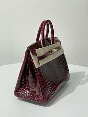 Hermes Birkin 25 Red Wine Crocodile Gold Hardware 25cm - 4