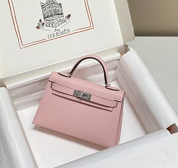 Hermes Mini Kelly Epsom Pink Silver Hardware 19cm