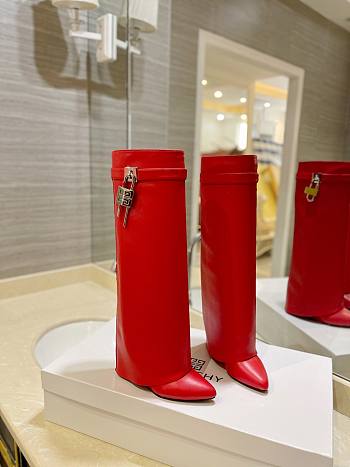 Givenchy Shark Lock Leather Knee-high Red Boots