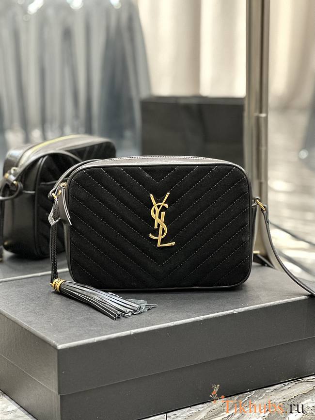 YSL Camera Lou Crossbody Bag Black Suede 23x16x6cm - 1