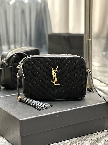 YSL Camera Lou Crossbody Bag Black Suede 23x16x6cm