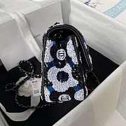 Chanel Small Flap Bag Sequins Metal Black White & Blue 22x14x7cm - 6