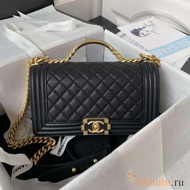 Chanel Boy Bag With Handle Caviar Gold Black 25x14.5x8cm - 1