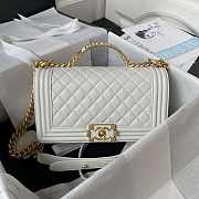 Chanel Boy Bag With Handle Caviar Gold White 25x14.5x8cm - 1